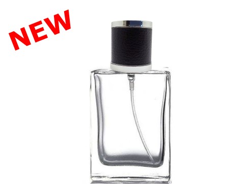 50ml alabaster clear perfume bottle with round black silver leather cap