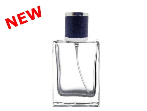 50ml alabaster clear perfume bottle with round blue silver leather cap