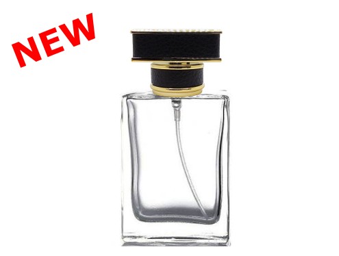 50ml alabaster clear perfume bottle with square black gold leather cap