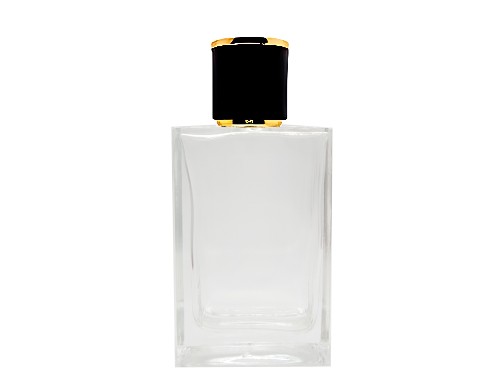 50ml alabaster slim clear perfume bottle with round black gold cap