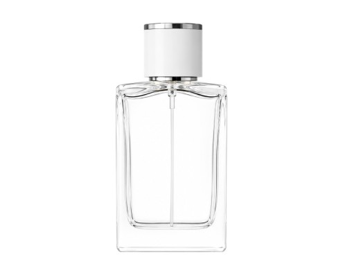 50ml alabaster slim clear perfume bottle with round white silver cap