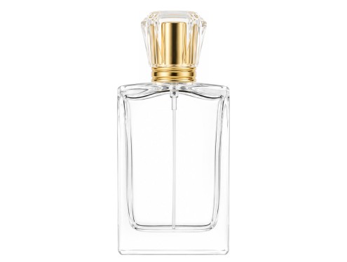 50ml alabaster slim clear perfume bottle with tall gold crown cap