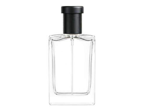 50ml alabaster slim clear perfume bottle with ridged black cap