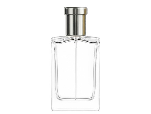 50ml alabaster slim clear perfume bottle with ridged silver cap