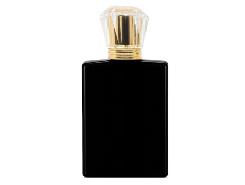 50ml ebony black perfume bottle with tall gold crown cap