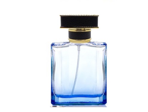 50ml liberty blue perfume bottle with square black gold leather cap