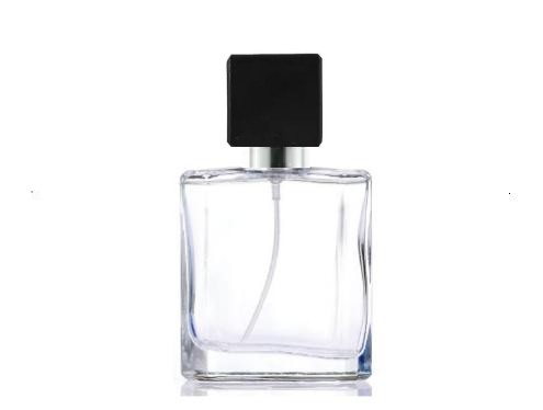 50ml liberty clear perfume bottle with black silver square cap