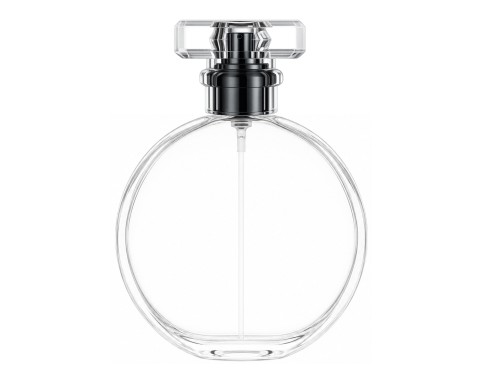 50ml parthenon circular perfume bottle black pump clear cap