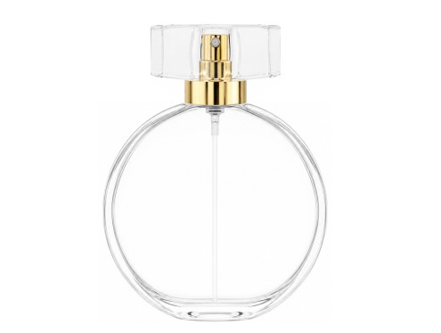 50ml parthenon circular perfume bottle with gold pump clear gold cap