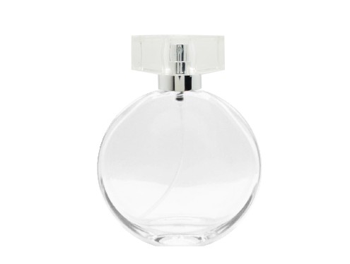 50ml parthenon circular perfume bottle silver pump clear silver cap