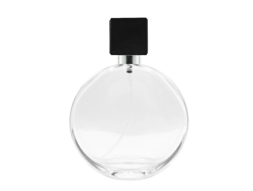 50ml parthenon circular perfume bottle with black silver square cap