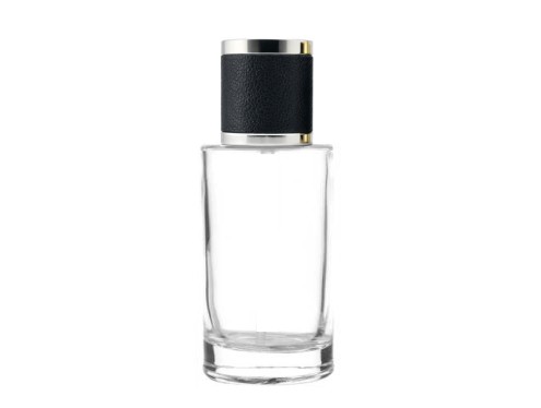 50ml pisa clear perfume bottle with black silver leather cap