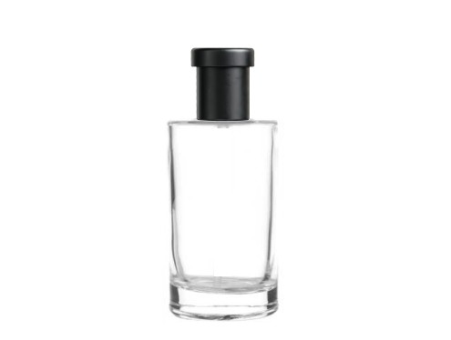 50ml tower slim clear perfume bottle tall ridged black cap