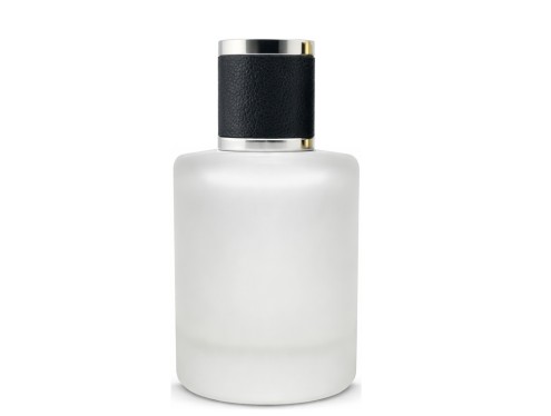 50ml tower squat frosted perfume bottle with black silver leather cap