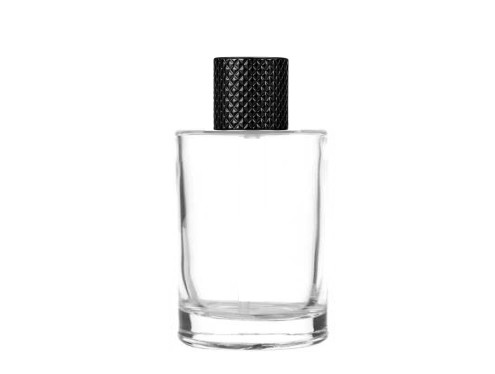 50ml tower squat perfume bottle with black textured cap