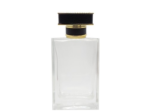 55ml alabaster slim clear perfume bottle with square black gold leather cap