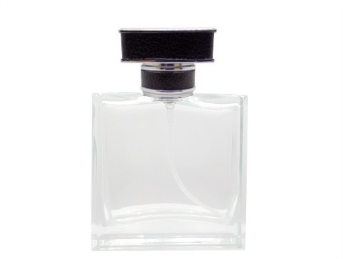 60ml piazza perfume bottle with square black silver leather cap