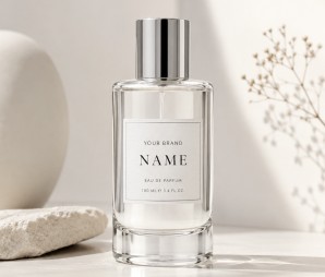 Minimal white perfume bottle mockup